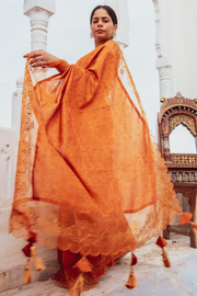 Rust Orange Gulaab Saree With Blouse Piece