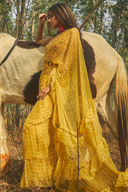 Vesper Ruffled Saree Set Of 2 - Baise Gaba