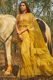Vesper Ruffled Saree Set Of 2 - Baise Gaba