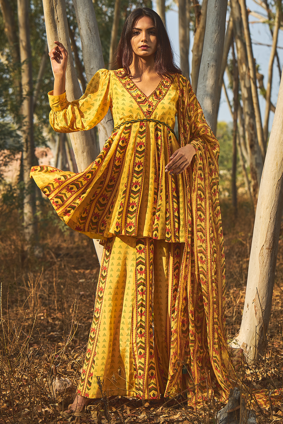 Yellow Oleander Gharara Set Of 2 - Baise Gaba