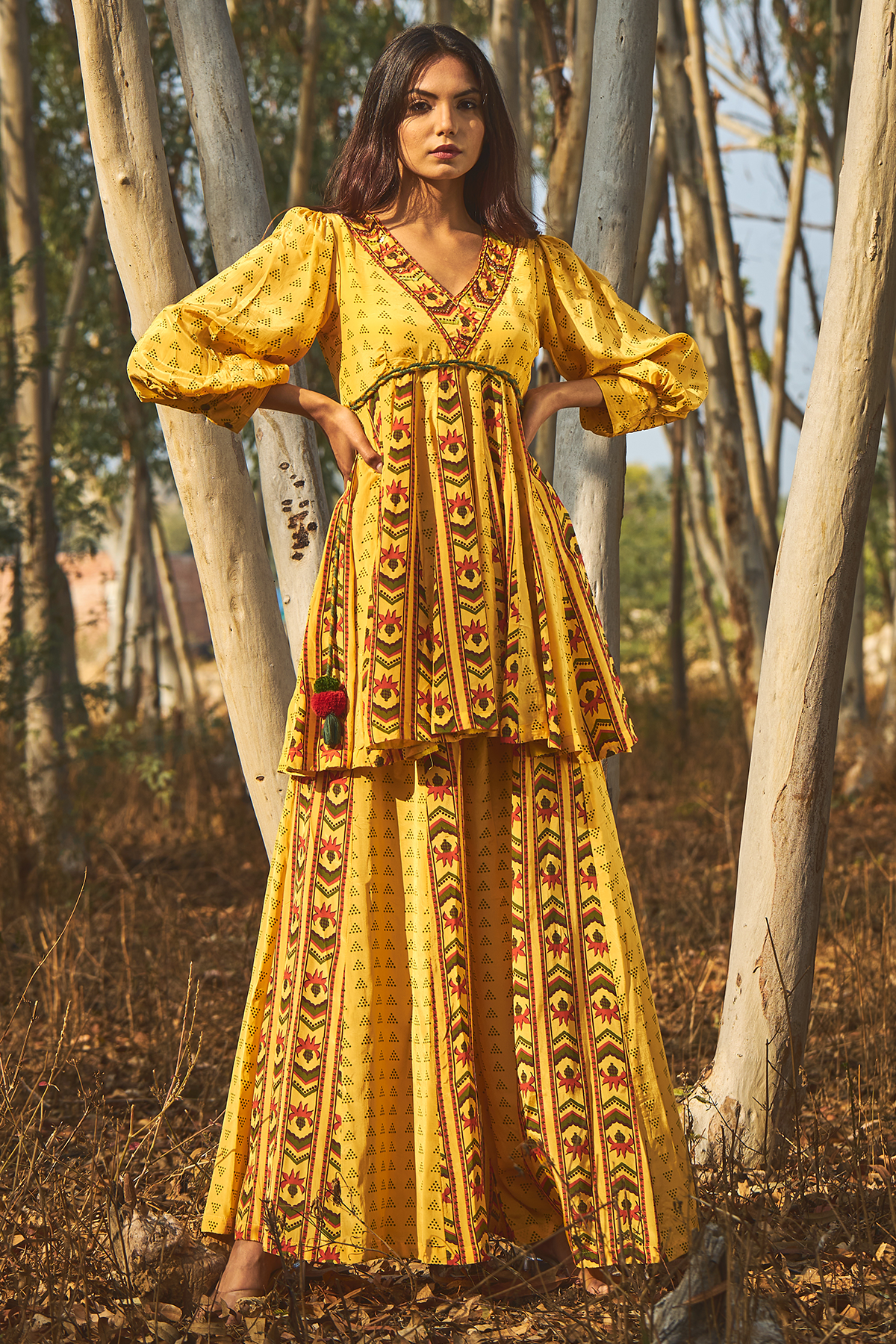 Yellow Oleander Gharara Set Of 2 - Baise Gaba